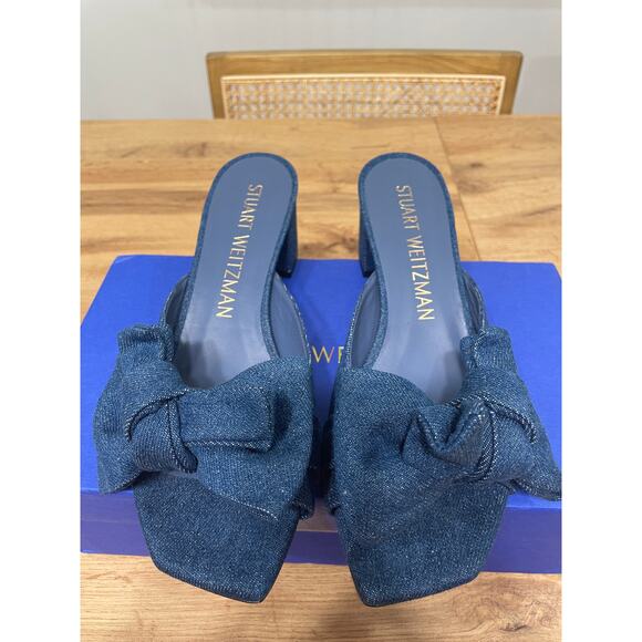 Stuart Weitzman Love Knot 50 Block Slide Vintage Denim Indigo Size 9.5 NIB - Picture 6 of 14